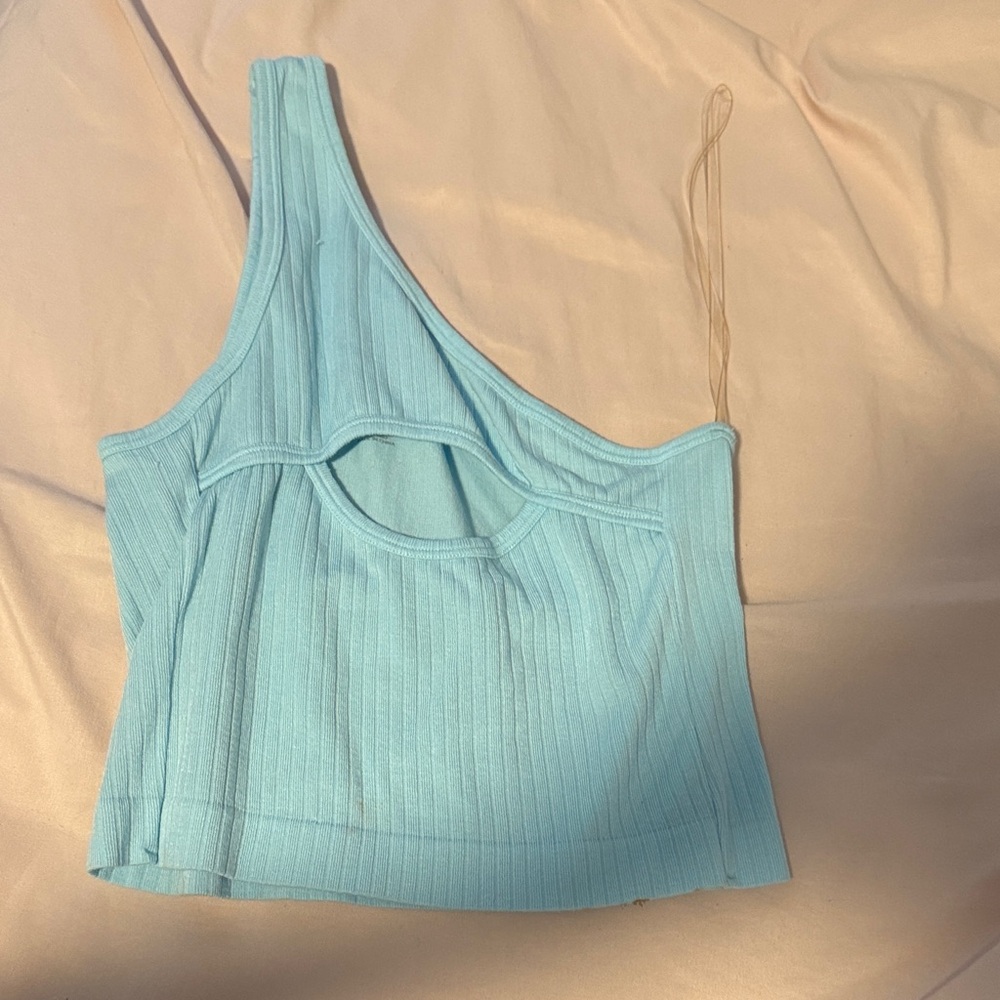 Asymmetrical Blue Ribbed Crop Top